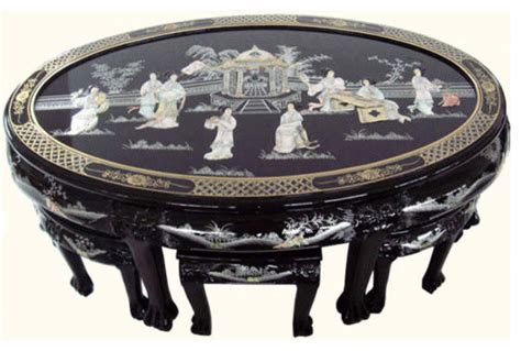 shiny black lacquer oriental coffee table inlaid pearl
