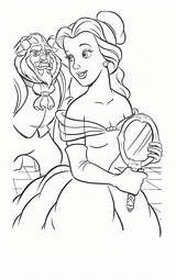 Coloring Pages Beast Beauty Belle Disney Princess C006 Holding Mirror Magic Stained Glass Kids Printable Rose Color Book Seeing Template sketch template