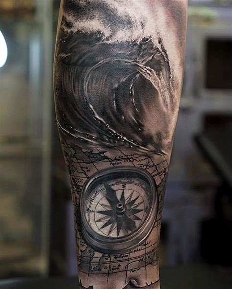 Compass And Wave Tattoo Unique Forearm Tattoos Waves Tattoo Tattoos