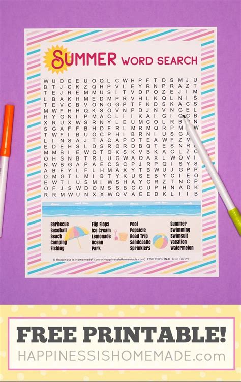summer word search  printable  kids learning ideas  parents