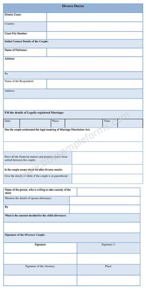 sample divorce decree form  word document sample forms