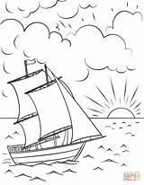 Coloring Ship Pages Sunset Sailing Printable sketch template
