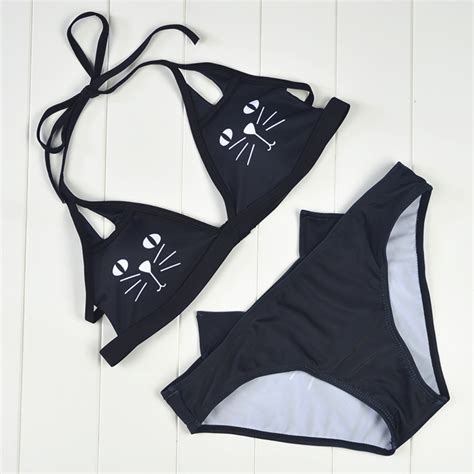 new arrival black cat bikini beach padded low waist swimwears sexy