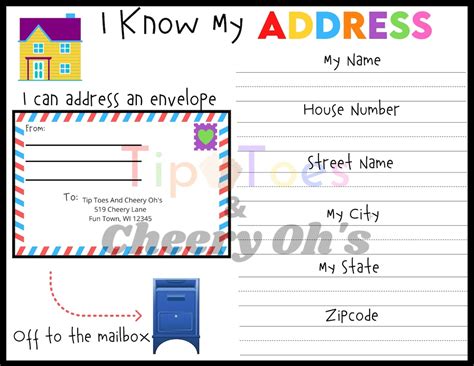 learn  address printable kids address activity printable etsy