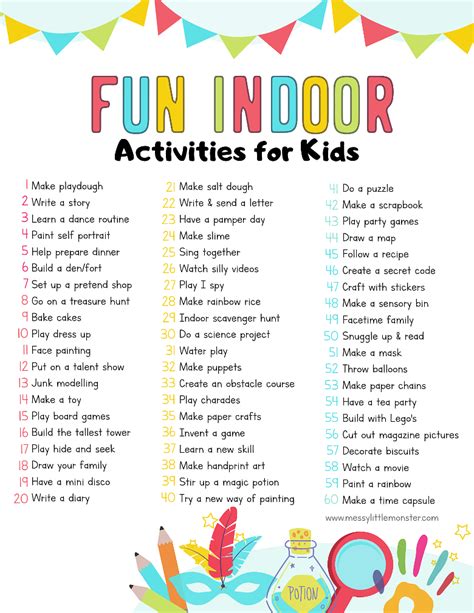 fun indoor activities  kids checklist riset