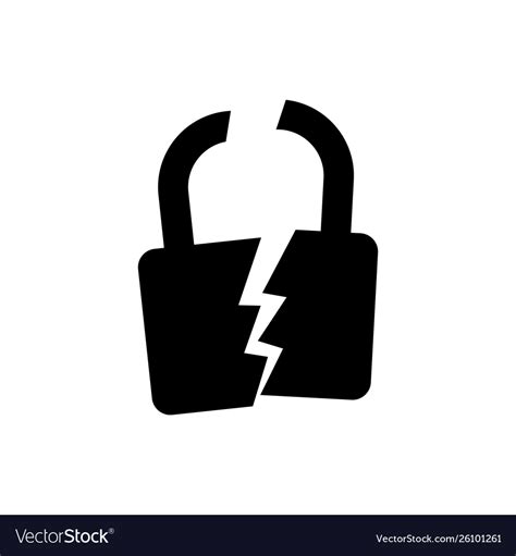 black broken  cracked lock icon isolated unlock vector image