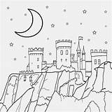 Coloring Moon Pages Kids Castle Stars Sky Printable Medieval Goodnight Print Color Sketch Drawing Crafts Activities Astronomy Clipart Coloringfree Atmosphere sketch template