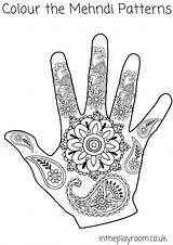 Hand Coloring Pages Colouring Mehndi Hands Kids Patterns Printable Designs Henna Diwali Template India Intheplayroom Mandala Color Drawing Crafts Adult sketch template