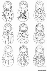 Dolls Nesting Coloring Russian Printable Doll Pages Matryoshka Matroschka Paper Tattoo Print Toys Drawing Colouring Russische Mandala Color Sketch Patterns sketch template