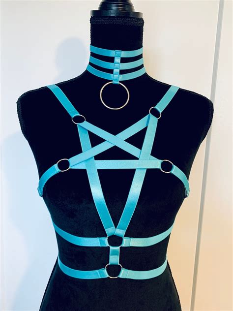 New Satin Pentagram Cage Bra Harness Choker Etsy