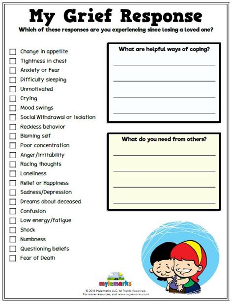 printable tasks  grief worksheet