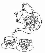 Tea Set Coloring Pages Cup Rose Party Colouring Adult Drawing Coffee Embroidery Sheets Cake Food Kettle Teapot Color Getcolorings Stamps sketch template