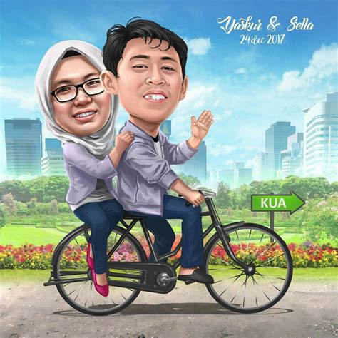 Caricature Sketch Caricature From Photo Bike Couple Wedding