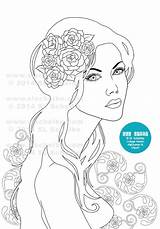 Coloring Pages Adult Book Ladies Women Beautiful Girls Pretty Books Visit Delicate Colouring Etsy Style sketch template