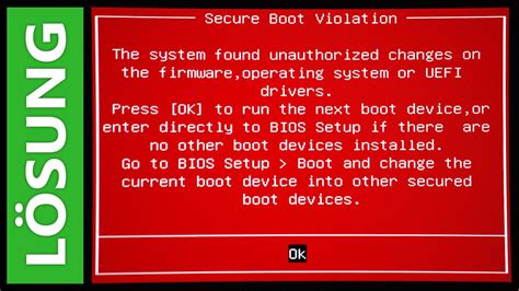 secure boot violation loesungfix roter bildschirm nach