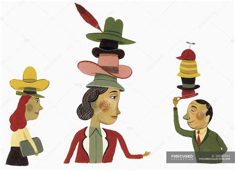 business people wearing  hats mid adult businesswomen stock photo