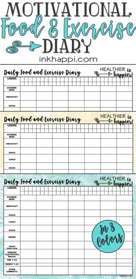 motivational food  exercise diary  printable