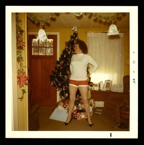 Vintage Amateur Pinup Snapshot Photo 1970s Christmas Pose
