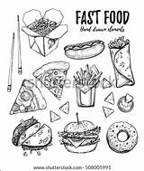 Wok Food Coloring Donut Template Pages Sketch Pizza Vector Fast Hamburger Drawn Illustration Hand sketch template
