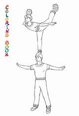 Cirque Acrobates Circus Acrobats Vecteur Coloration Carousel Acrobate Clown Merry Horses sketch template