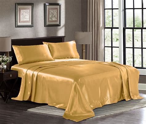 satin sheets twin  piece gold hotel luxury silky bed sheets extra