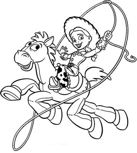 Jessie Riding Bullseye In Toy Story Coloring Page