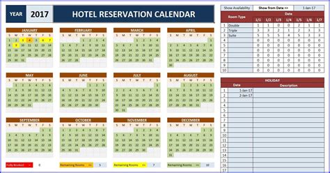 room booking template excel