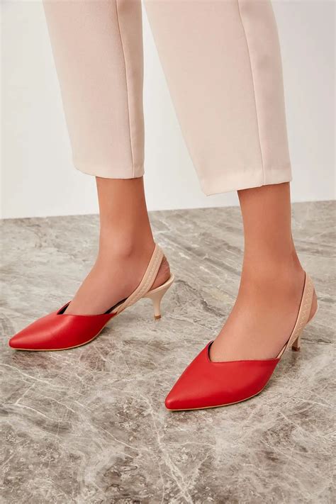 trendyol red women  heels shoes takssaz  womens pumps