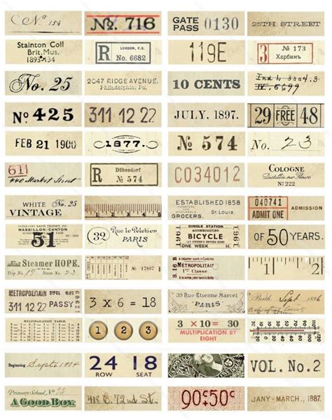 vintage mini numbers labels  scrapbooking