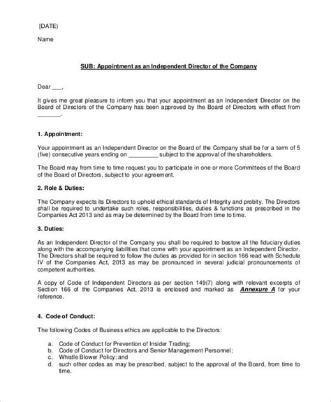 draft appointment letters   sample  format