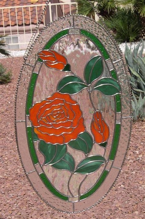 Stained Glass Oval Rose With Buds Stained Glass Glass