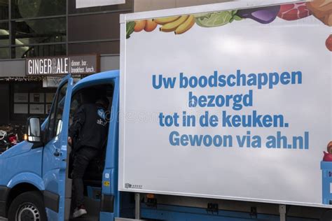 ah delivery truck  amsterdam  netherlands    editorial photography image  blue