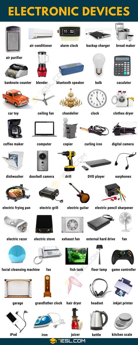 common electronic devices  english  pictures esl