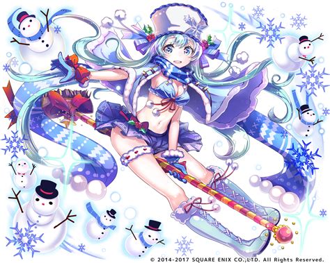 aqua eyes aqua hair boots bow breasts cleavage gloves hat kaku san sei