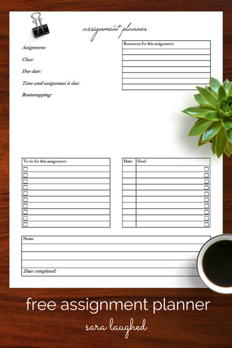 assignment planner   printable academic planner