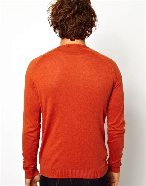 asos crew neck sweater  orange  men lyst