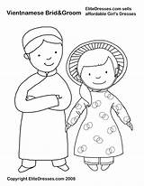 Coloring Pages Vietnamese Vietnam Ao Dai Clothes Groom Colouring Dresses Bride Flag Chinese Printable War Dress Color Drawing Girls Holiday sketch template