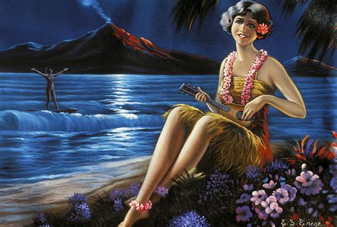 C 1930 1940 Hawaii Art Ukulele Girl Photograph By Hawaiian Legacy