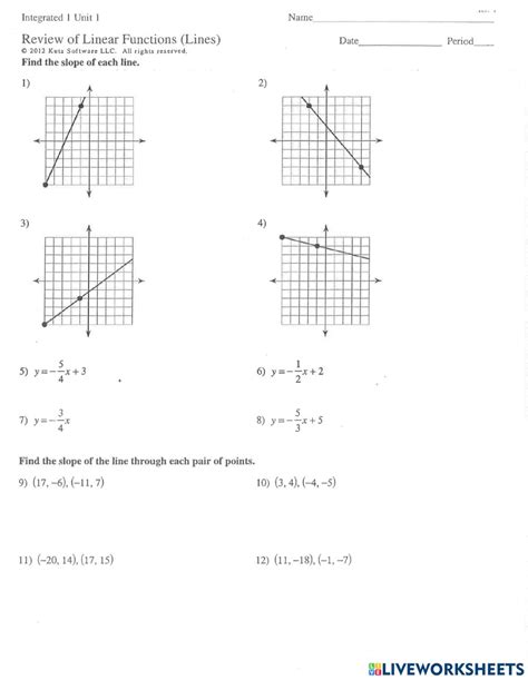 linear equations  slope quiz review worksheet