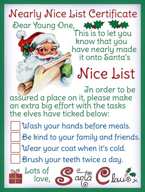 nice list printable personalised santa  nice list certificate