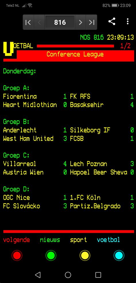 confernce league groepsfase rondje  uitslagen voetbal