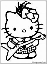 Kitty Hello Emo Pages Punk Rock Coloring Color Print sketch template