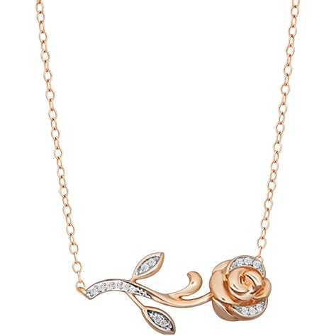 disney enchanted  rose gold  ctw diamond belle rose necklace diamond fashion pendants