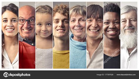 collage people  ages nationalities smiling stock photo