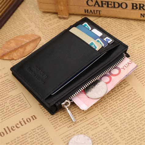 genuine leather badge credit card holders zipper coins  folded