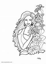 Coloring Pages Beautiful Pretty Woman Girl Colouring Women Adult Printable Crayon Print Clipart Flower Color Getcolorings Children Popular Pdf Getdrawings sketch template