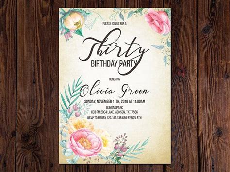 30th Birthday Invitation Any Age Women Birthday Invitation
