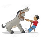 abeka clip art boy pullinga gray stubborn donkey