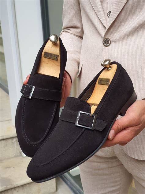 buy black suede buckle loafers  gentwithcom   shipping