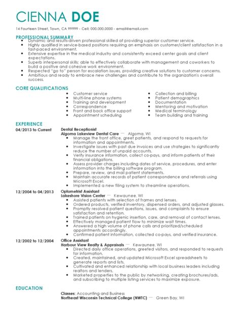 dental receptionist resume examples  letter templates